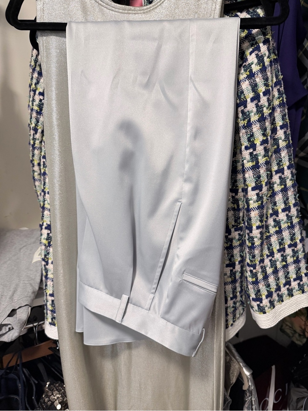 satin grey pants